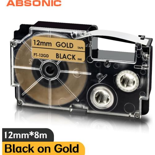 1PK Label Maker Ribbon XR-12GD 12mm*8m Labels Tape XR12GD Compatible for Casio KL-750 KL-60 KL-120 KL-60SR Label Printer XR 12GD