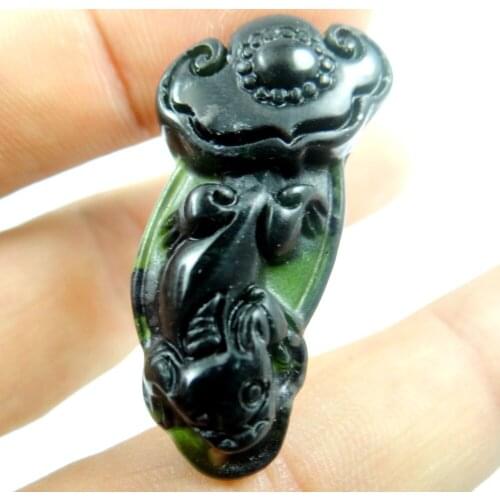 37*19Wholesale natural Chinese black green stone hand-carved statue of Wishful amulet pendant necklace Jewelry Making