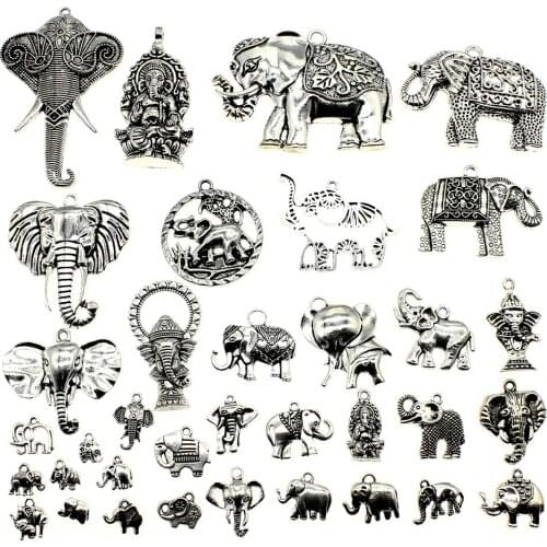 40g Antique Silver Plated Zinc Alloy Random Mix Styles Elephant Charm For DIY Jewelry Making