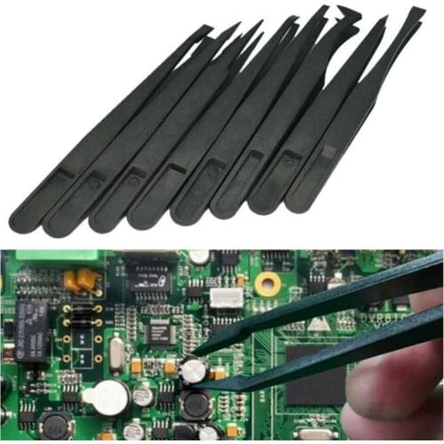 8 pcs /set Anti-static Carbon fiber Electronic Tweezers Kit ESD Plastic Forceps PCB Repair Tool