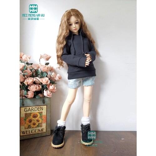 BJD accessories doll clothes fit 1/3 BJD SD doll fashion black hooded sweater + denim shorts