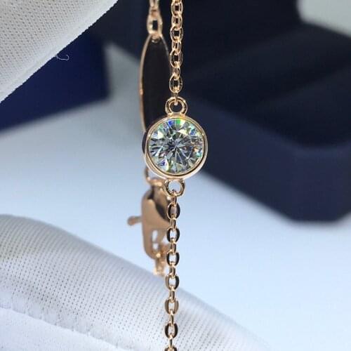 Inbeaut Rose Gold Pass Diamond Test Past Round Excellent Cut D Color Moissanite Wedding Bracelet 925 Silver White Stone Chain