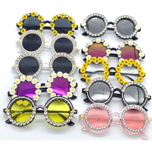 Brand Designer Round Sunglasses 10 Style Handmade Crystal Eyewear Diamond Lady Shades Luxury Mirror Eyeglasses UV400