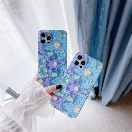 Retro Art Oil Painting Flower Leaves Phone Case For iPhone 11 12 Pro XS Max XR X 7 8 Plus SE2 Floral Soft TPU Silicon Back Cover