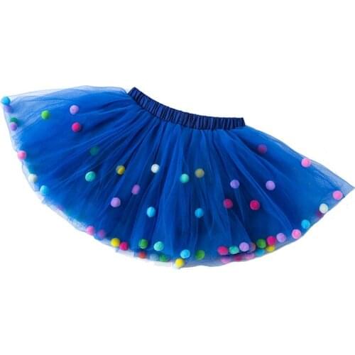 Cute Royal Blue Tutu Tulle Kids Dresses with Colorful Balls Mini Girls Dance Dresses in Stock