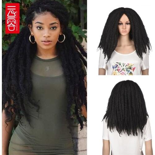 Long Puff Kinky Curly Synthetic Wigs For Black Women Flame Retardant Synthetic Crochet Hair For Daily Wear Crochet Kinky Wigs