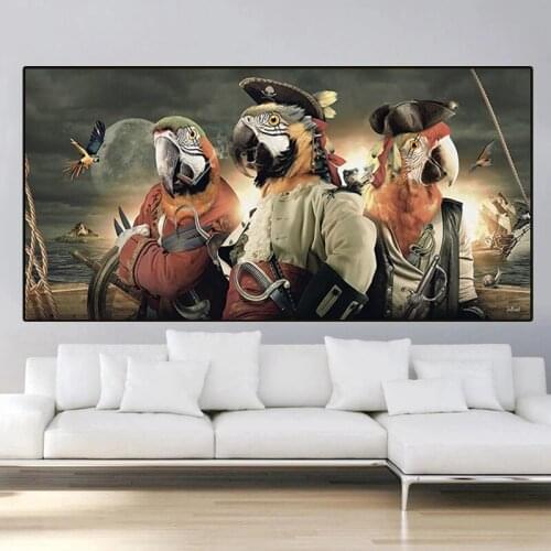Canvas Painting Tableau Famille Suricate Posters and Prints on The Wall Art Pirate Parrot Painting for Living Room Decor Cuadros