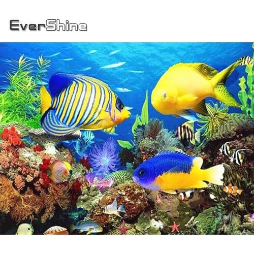 EverShine Diamond Embroidery Animal Diamond Mosaic Full Dirll Square Fish Picture Rhinestones Painting Home Decor