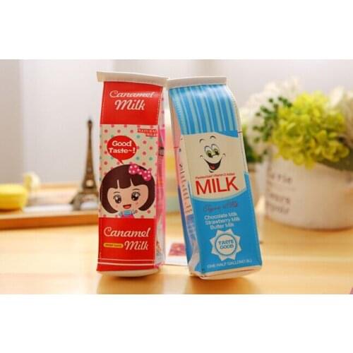 Creative PU 3D milk box Pencil Case cute Leather pencil bag Storage Organizer Bag for kids gift School Supply Escolar Papelaria