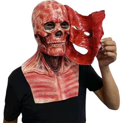 Bloody Horror Skull Head Halloween Double-Layer Ripped Mask Disgusting Torn Face Latex Magnetic Tearable Bloody Rotten Face Mask