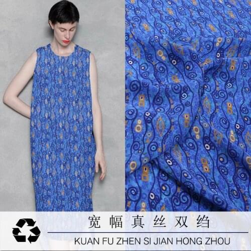 Summer eyes digital printing silk crepe de chine fabric blue pendant mulberry silk crepe de chine fashion top silk fabric
