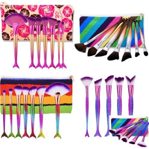 ICYCHEER 5/7pcs Makeup Brushes Set Foundation Powder Make Up Brush Tool Mermaid Cosmetic Kit