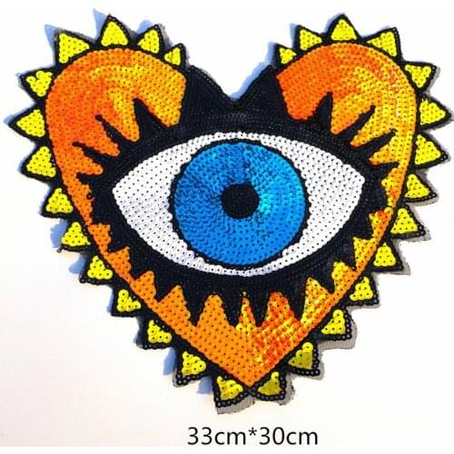 Embroidery sew On Patches for Clothing large heart eye sequins patch DIY t shirt accessories transfer applique