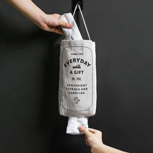 Wall Mounted Wardrobe Organizer Sundries Storage Bag Hanging Wall Linen Double-port Removable Garbage Bag Sorting Storage Bag