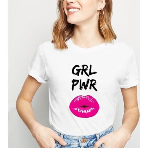NEW Fashion Women Streetwear Summer Thin T-shirt GRL PWR Print T Shirt Tees Tops Korean Camiseta Mujer White Tee Shirt