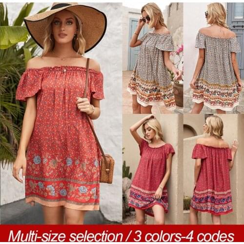 2021 Summer New Bohemian Resort Style Collar Pretty Loose Short-sleeved Floral Chiffon Shirt Lady Casual Everyday Dress