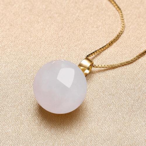 SNew silver natural Hetian jasper round bead pendant necklace cold wind niche design light luxury womens brand jewelry