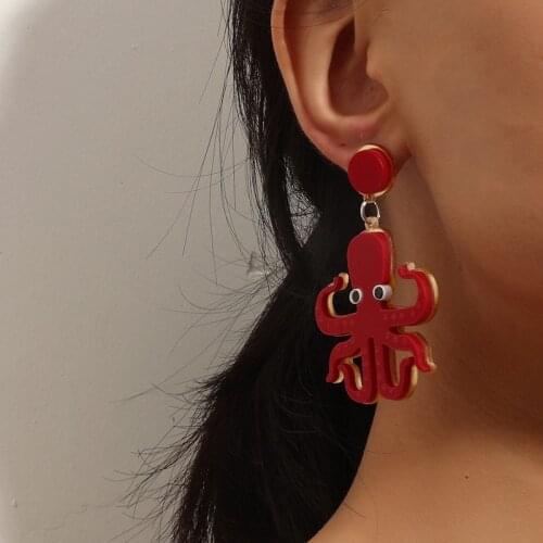 New Creative Ocean Animals Lobster Dangle Earrings Cute Funny Acrylic Octopus Drop Earrings for Women Girl Gift Jewelry