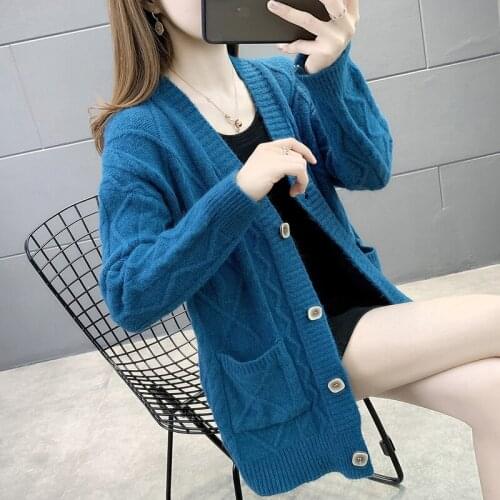New Casual 2020 Female knit Cardigan Sweater Coat Female shawl knitted Female Black Red Loose Autumn winter Women Sweater