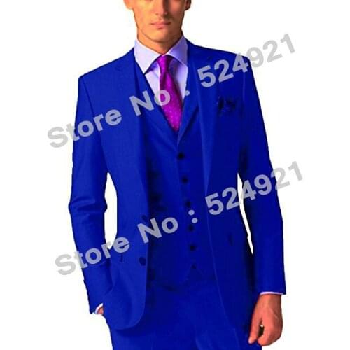 New Style Groomsmen Royal Blue Groom Tuxedos Notch Lapel Men Suits Wedding Best Man Blazer ( Jacket+Pants+Vest+Tie ) C462