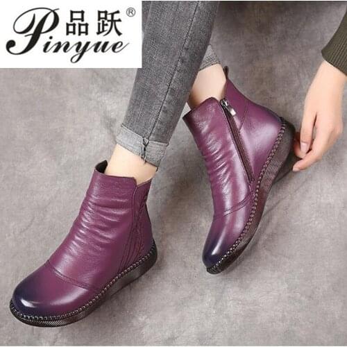 Autumn womens shoes leather boots womens fashion winter boots womens flat shoes non-slip warm thick-soled shoes women 2020