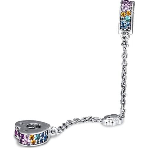 Fits for Pandora Charms Bracelets 100% 925 Sterling-Silver-Jewelry Multi-Colored Arcs of L Love Safety Chain Beads Free Shipping