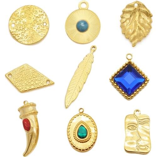3pcs/lot 100% Stainless Steel Gold Leaf Dropwater Pendant DIY Jewelry Charm Wholesale OEM Design Factory Price Never Fade