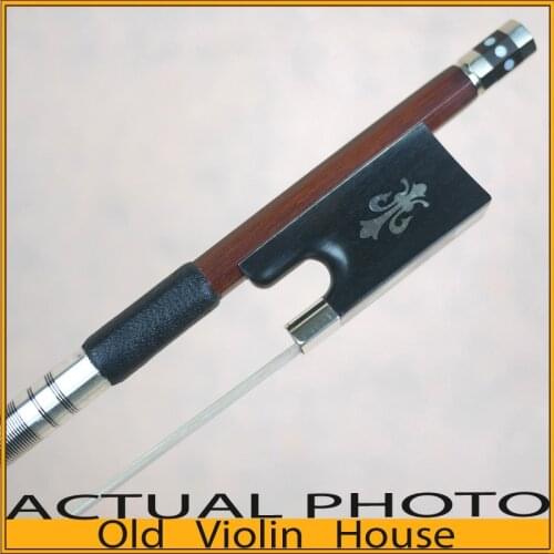 Silver Pernambuco Violin Bow with Fleur-de-Lys Ebony (4/4) ,Free shipping! Good balance of strength and flexibility
