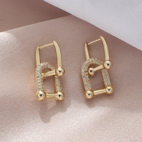 Gojomem Hot Sale Chain Buckle Pendant Drop Earrings European Simple U-shaped Design Gold Color Punk Hip Hop Personality Jewelry