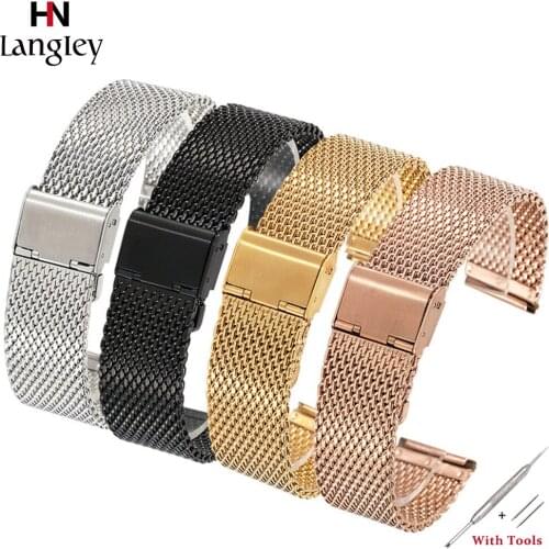 Stainless Steel Mesh Band Wristwatch Straps Rose Golden Black Watchband 18mm/20mm/22mm/24mm Fashion Durable Straps Wholesale