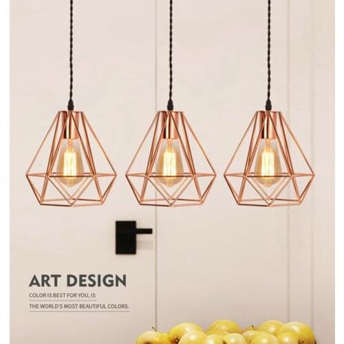 Nordic Rose Gold Bird Cage Pendant Light Restaurant Bar kitchen island lighting pyramid pendant light suspension luminaire lamp