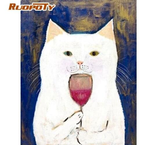 Wine Cat unique gift for Children wall pictures abstract paint by numbers canvas painting for modern art