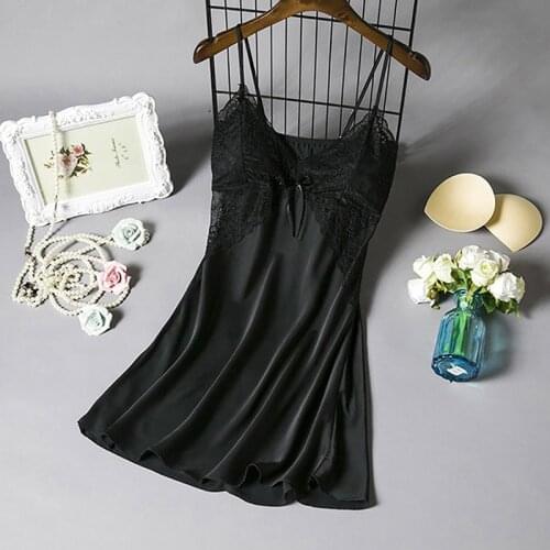 Women Sexy Nightgown Stain Sleepwear Sleep Dresses V Neck Strappy Solid Nightwear Night Dress Female Clothes Mujer Vestido