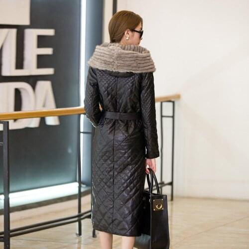 Plus Size 4XL Winter Leather Jacket Women Thick Slim Faux Cotton Leather Jacket Female Long Hooded Faux Fur LX333