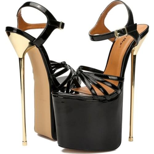 Sandalias Womens Sandals Ladies Pumps Fashion Patent Leather Buckle Strap 22CM Thin High Heels Open Toed waterproof shoes women