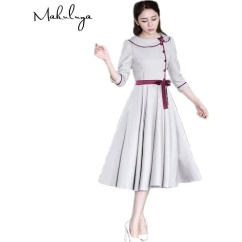 Makuluya Women Spring Autumn Vintage British Style Elegance Ancient English Style Hepburn Literary Artistic Nostalgia Dresses QW