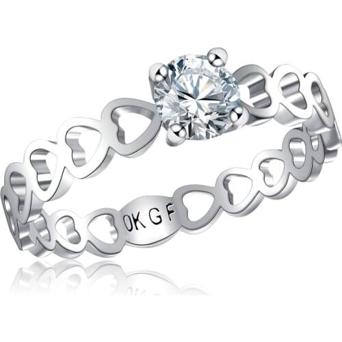 Womens Zircon Rings Simplicity Gold Filled Ring Hollow Heart Zircon Plated White Gold Ring For Women Engagement Ring 2019