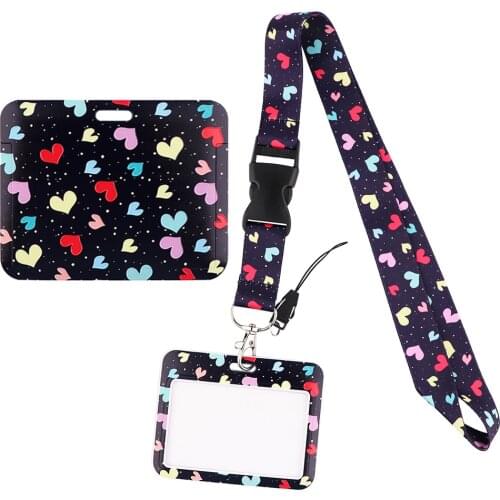 1pcs ZF3009 Heart-shaped Buckle Lanyard Horizontal Direction Cardholder ID Holder Staff Card Lanyard For Key Phone DIY Hang Rope