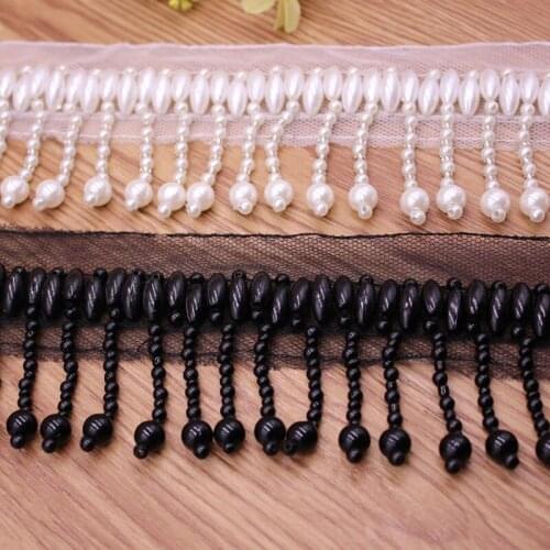 1Yards Beaded Silk Tassel Fringe Trim Pearl Beaded Lace Ribbon Lace Trim Embroidery Lace Fabric Sewing Curtain Materials Tassels