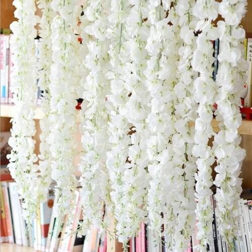 10Pcs /Lot 140 CM (55") Length White Artificial Fabric Wisteria Sinensis Flowers String For Home Decoration Wedding Supply