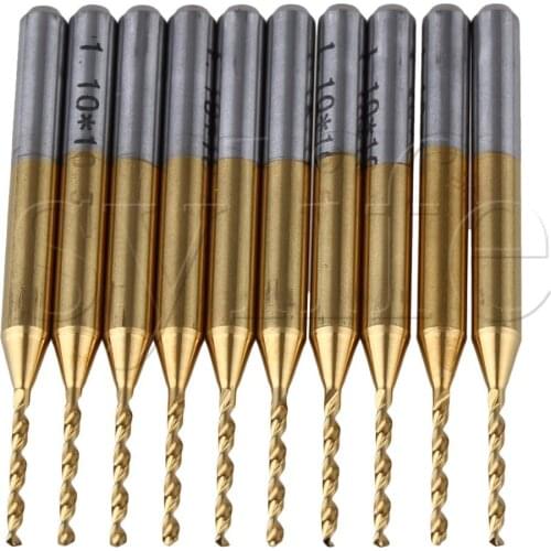 10pcs Titanium Nitride Coated Carbide 1.1mm Micro Drill Bits CNC PCB Router 1/8"