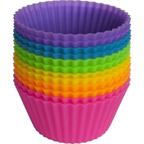 12 Pcs Color Random Round Soft Silicone Cake Muffin Chocolate Cupcake Liner Baking Cup Mold