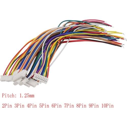 20Pcs/lot 1.25mm Cable Connector 1.25 JST Single Electronic Wire Connectors 2/3/4/5/6/7/8/10 Pin 10cm 10/15/20/30CM Flat cable