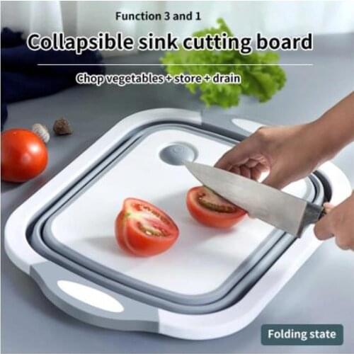 3 In1 Folding Cutting Board Washing Basin Draining Water Basket Multi-functional Kitchen Supplies Folding Basket Chopping Blocks
