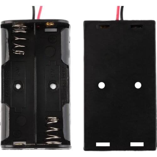 300pcs/lot MasterFire High Quality Black Plastic Battery Storage Case Cover for 2 x 1.5V AA Batteries Box Holder With Wire Leads