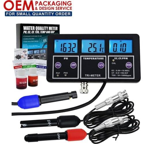 6 in 1 Multi-parameter pH/ ORP/ EC/ CF/ TDS PPM/ Temperature Combo Testing Meter Water Quality Meter (OEM Packaging Available)