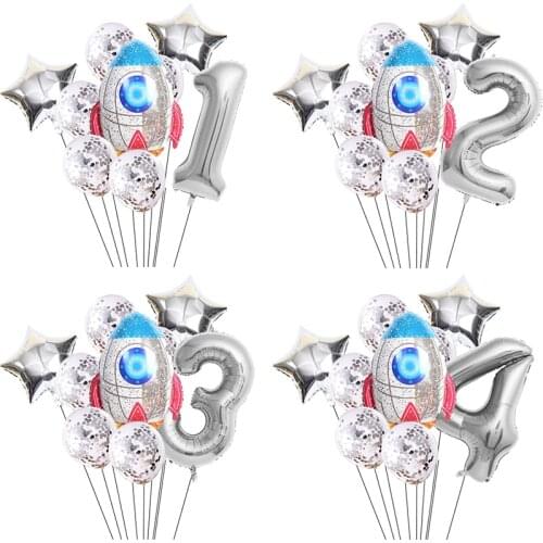 9pc 32 Inch Digital Aluminum Foil Rocket Star Balloon Confetti Latex Balloon Set Birthday Party Decorations Kids Baby Shower Hot