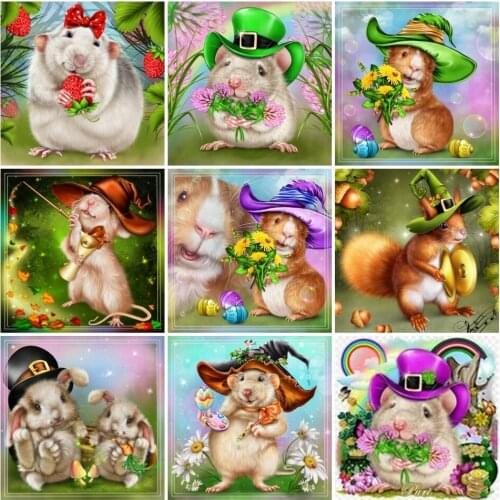AZQSD Diamond Painting Rabbit Guinea Pig Home Decor 5D Diy Full Drill Diamond Embroidery Animal Mosaic Rhinestones Pictures