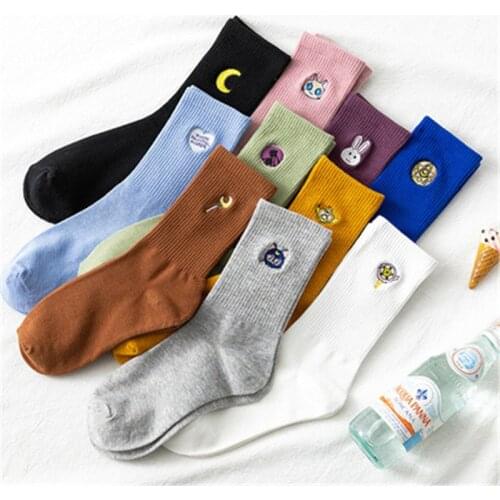 Moon Cosplay Kawaii Socks Pure Cotton Lovely Embroidery 1 Pair Streetwear Personalized Fashion Clothing Accessories