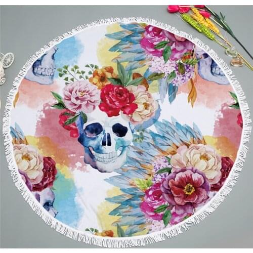 Casegrace Evil Cranium And Flowers Bath Towel Classical Round Beach Towel Skull Heads Picnic Towel Halloween Decoration